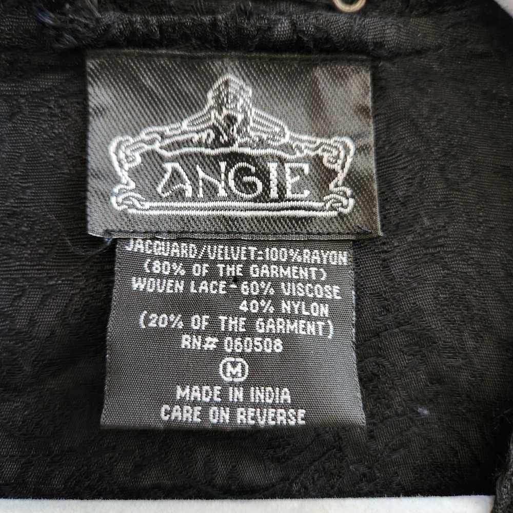 Angie Gothic Velvet Lace Up Corset Top Black Long Sleeve Victorian Renaissance M - Picture 2 of 12